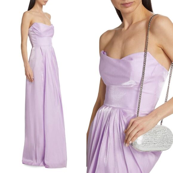 NWT Lela Rose Draped Satin-Crepe Strapless Gown Size 6 $2490 - Picture 5 of 12